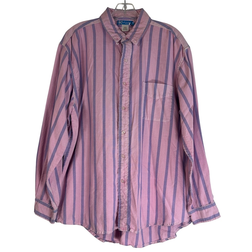 Fresh Produce Womens Large Pink Purple Striped Cotton Button Down Shirt